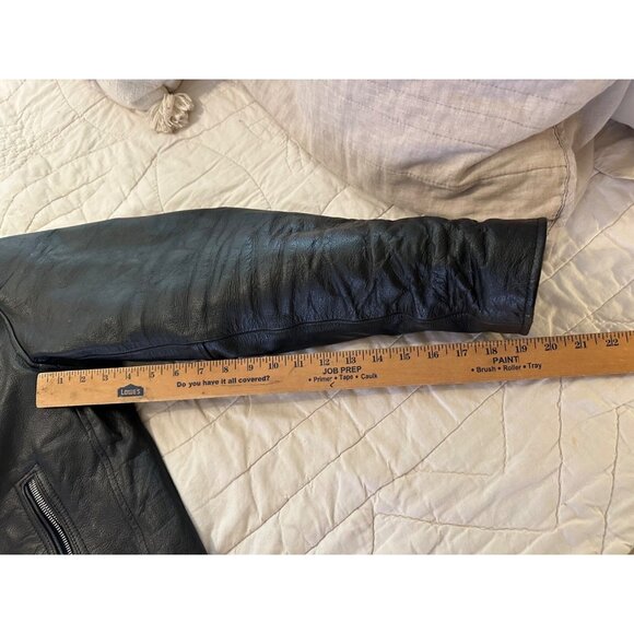 VTG Blk Leather Motorcycle Jacket  Lg?  Zippers Biker Goth Punk 90s Grunge Read - Picture 10 of 16